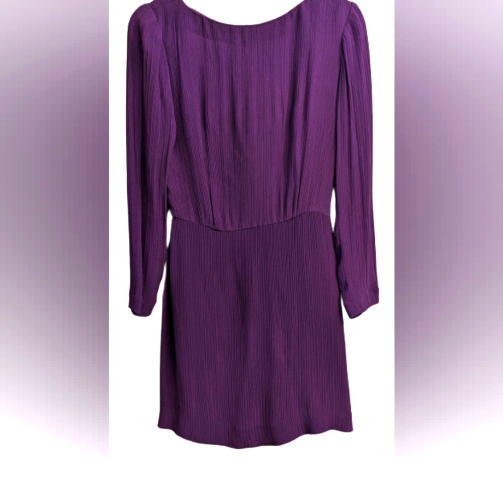 EUC purple long sleeve pleated boat neck open back bottom back slit silky lining